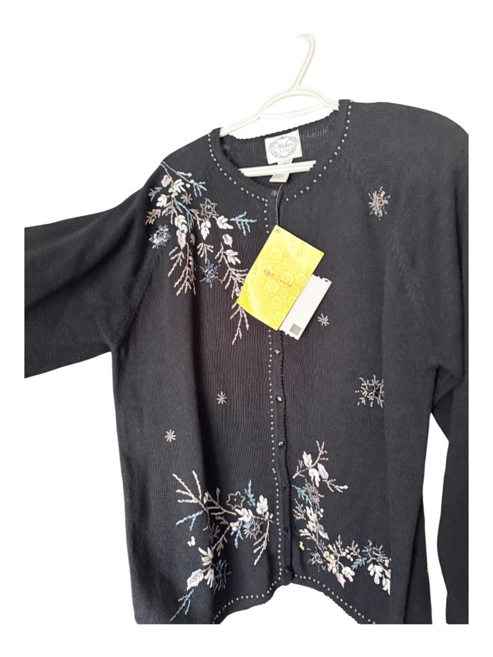 Embroidered Black Floral Cardigan Sweater - Women's